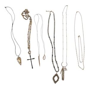 Mixed Fashion Necklace Lot 6pc Boho Beaded Cross Druzy Tassel Gold Tone Jewelry